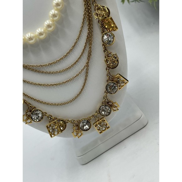 Ann Taylor Faux Pearl Rhinestone Six-Strand Statement Runway Necklace $90 MSRP - Picture 5 of 11